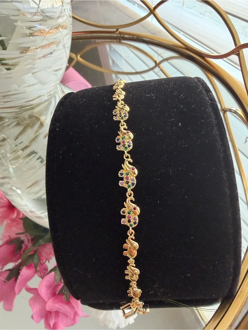 Gold Tone Elephant bracelet with multi color accents